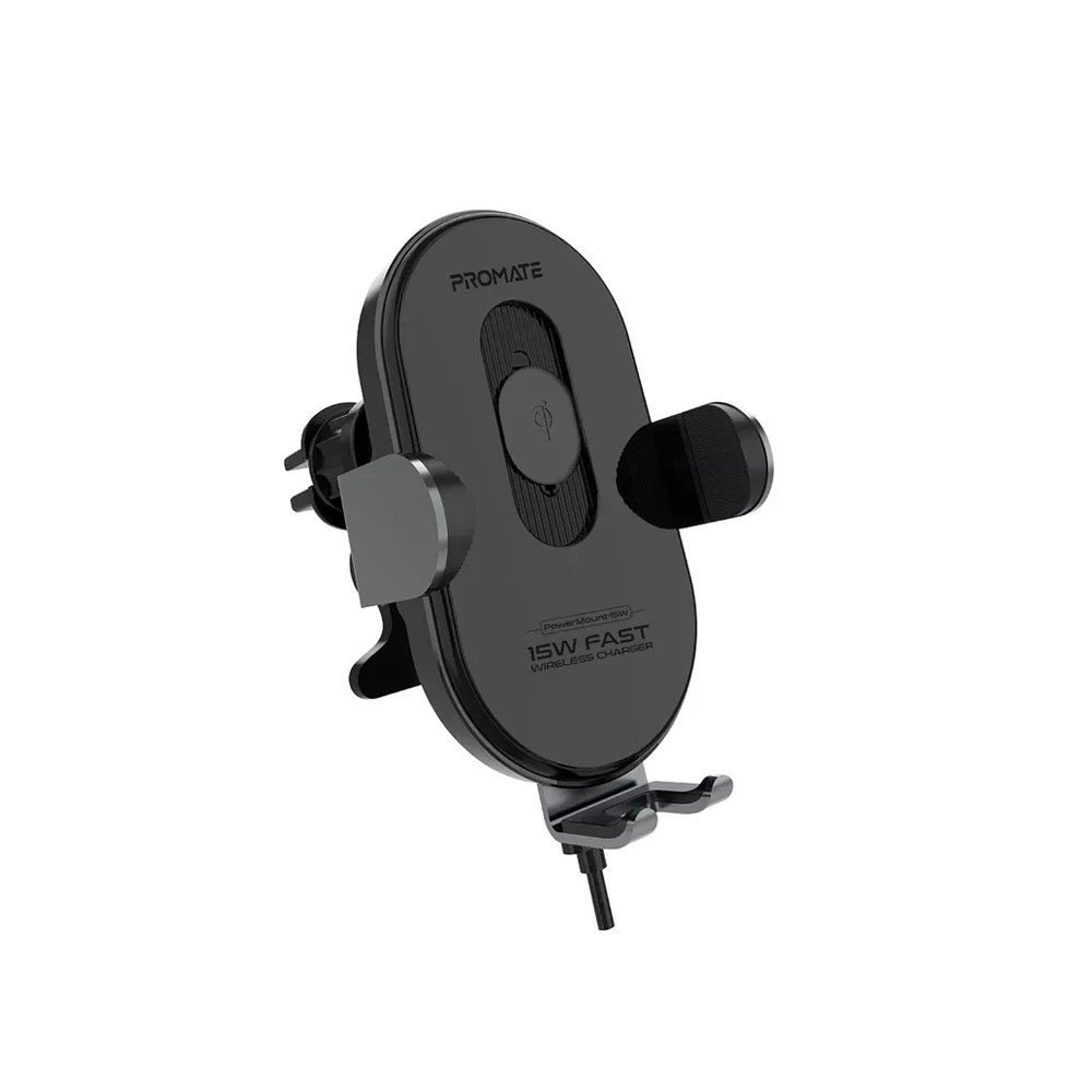 شارژر بی‌سیم و نگهدارنده گوشی پرومیت مدل POWERMOUNT-15W با فناوری Qi