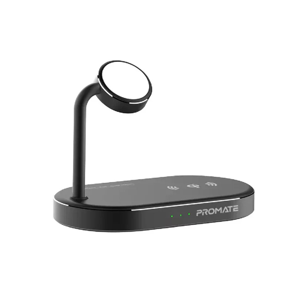 شارژر بی‌سیم پرومیت مدل WAVEPOWER.EU-BK با سه درگاه شارژ